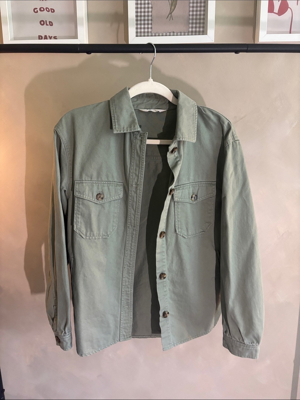 H&M Light Sage Utility Shirt Jacket